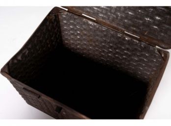 Pressed Tin Box In The Form Of A Rattan Basket