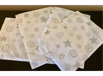 4 White With Silver Place Mats With Stars And Spirals