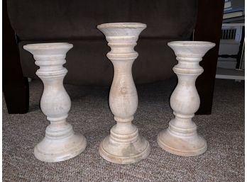 3 White Rustic Candle Pillars