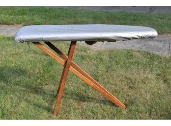 Fold-Up Adjustable Vintage 1930's Wooden Ironing Board With Cover