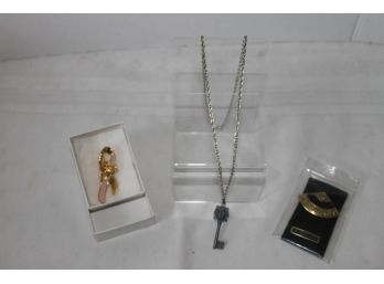 Breast Cancer Pin, 18 K Gold Plated Brooch & St. Anthony Necklace