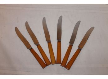 Six B. Thomas & Co. Sheffield, England Cutlery Knives - Butterscotch - Possibly Bakelite