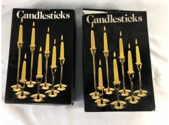 2 Boxes Brass Seven Piece Graduated Candlesticks In The Box