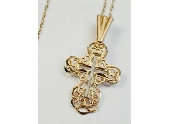 14kt Yellow Gold Cross Pendant And 10k Yellow Gold Thin Necklace