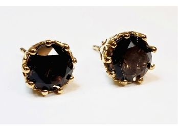 18k Gold Over Sterling Silver Brazilian Smoky Quartz Large Stud Earrings