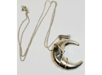 Vintage Sterling Silver Crescent Moon Pendant And Chain