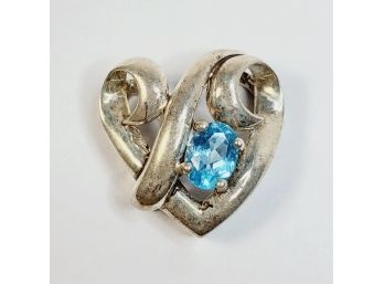 Beautiful Vintage Sterling Silver Blue Stone Heart Pendant