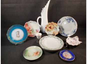 Vintage Assorted Porcelain & Milk Glass - Rare Hot Water Plate, French, German & English China & More