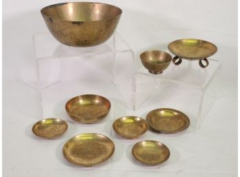 Vintage Brass Collection Of Bowls & Plates