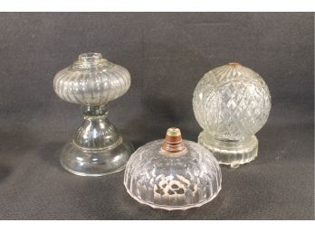 Antique Lot Of Glass Oil Lamp Pieces - Two Tops And Base