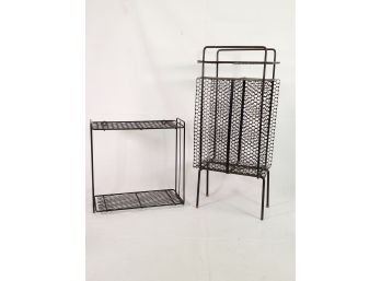 Vintage MCCM Black Wire Metal Home Accents - Wall Shelf & MCM Telephone Stand