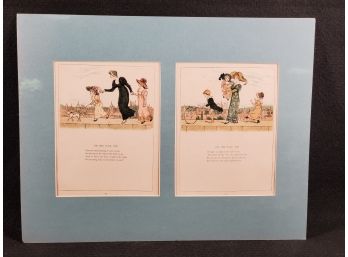 Two Lovely Antique Matted Kate Greenaway Engraved Prints From Marigold Garden By Edmund Evans