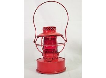 Antique Handlan Inc Red Kerosene Railroad Lantern With Original Handlan Red Glass