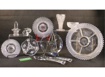 Large Vintage Lot Of Crystal And Cut Glass With Sterling On Crystal, Glass Paperweight, Etc.