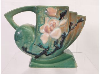 Vintage Roseville Pottery Magnolia Green Cornucopia #182-5 Flower Arranger