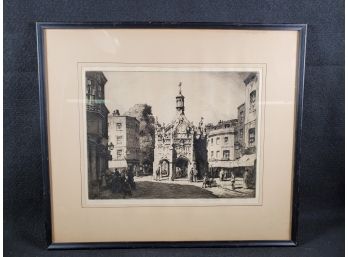 Antique 1919 Framed Signed Etching By Stanley Anderson - Chicester The Market Cross By Stanley Anderson