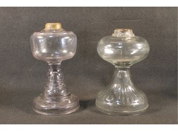 Antique Glass Oil Lamp Bases - One Is Anchor Hocking & Hand Blown