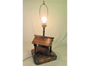 Hand Crafted Mid Century Modern Covered Bridge Wood Lamp