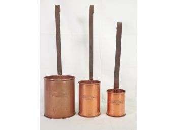 Trio Of Vintage Copper Cylinder Shaped Ladles From The Grand Hotel Du Metropole Monte Carlo