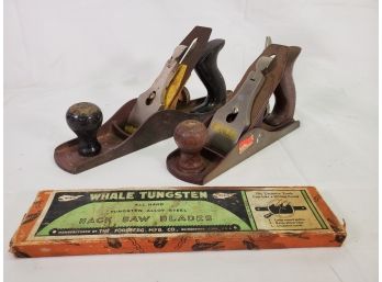 Two Vintage Carpentry Wood Planers - Stanley C557MP & Whale Tungsten Hack Saw Blades