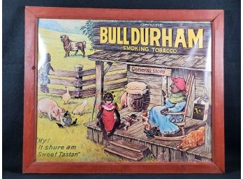 Vintage 1940s Bull Durham Smoking Tobacco Cigarette Framed Colorful Advertising Poster