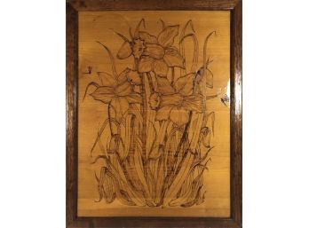 Hand Carved Panel Of Flowers, Signed Mecozzi