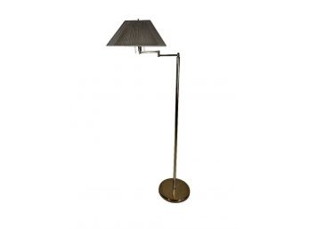Modern Brass Pole Lamp With Square Pleated Shade