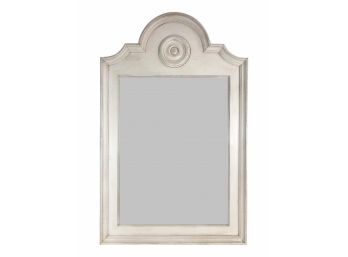 Ethan Allen White Framed Mirror With Simple And Elegant Top Carving