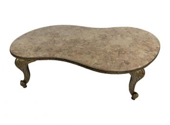 Rose Marble Double-Round Coffee Table On Brass Frame