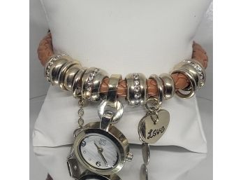 NY&C Tan Charm Bracelet Watch