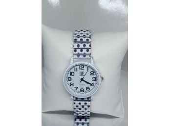 Ladies Time Black And White Stretch Band Watch