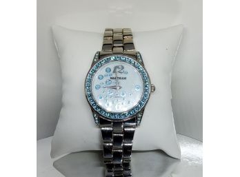 Ladies Waltham Blue Crystal Bezel Silvertone Watch