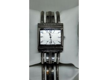 Silver Tone Cuff Bracelet Watch