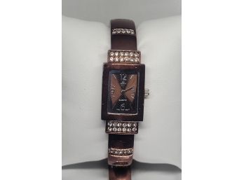 Copper Colored And Rhinestone Bangle Quartz Watch