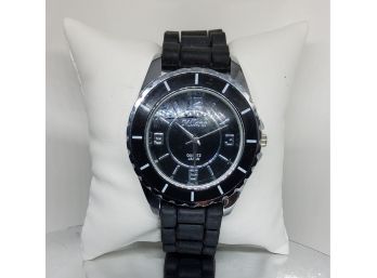 Black Milano Silvertone Quartz Watch With Rubber Band