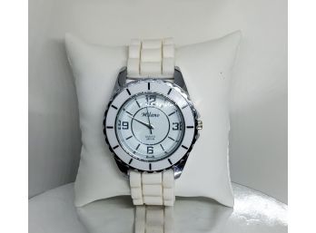 White Milano Silvertone Rubber Band Watch