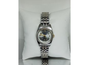 Silvertone Silver Face Stretch Band Watch