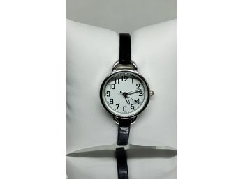 Ladies Silvertone Black Band Watch