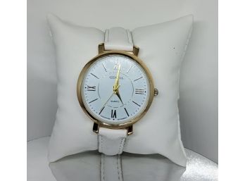 Goldtone All White Geneva Watch