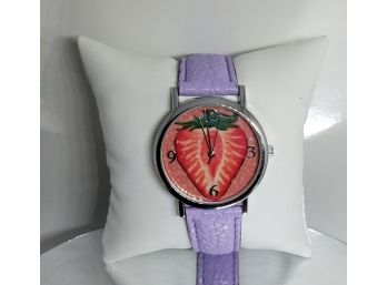 Ladies Strawberry Face Purple Band Watch