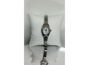 Ladies Vintage Silvertone Stretch Band Watch