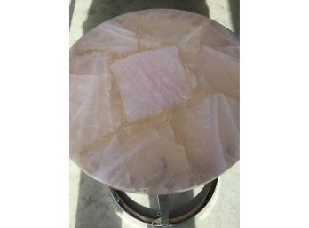 15 Inches In Diameter , 19 Inches Tall ,Rose Quartz Table With Stainless Steel Frame