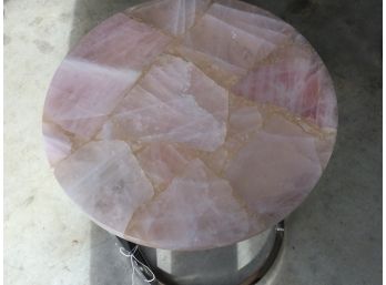 15 Inches In Diameter  19 Inches Tall, Rose Quartz Coffee Table With Stainless Steel Frame