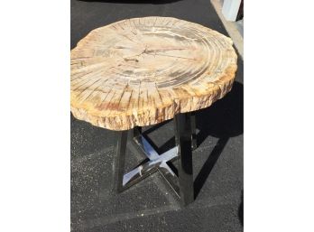 25inches X 20 Inches ,23inches High ,2 Inches Thick ,Beautiful Petrified Wood Table With Stainless Steel Frame