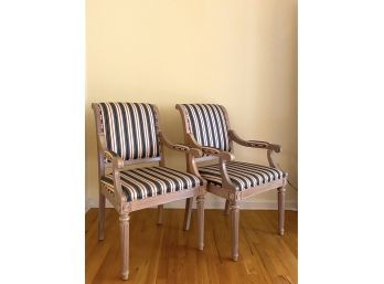 Pair - Striped Upholstered Arm Chairs - Cheshire Furniture Barn