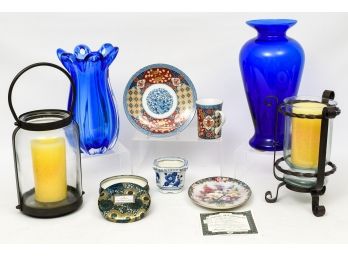 Cobalt Blue Vases And Cast Iron Candle Holders And More