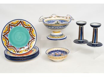 Collection Of Pottery From Spain And Dansk Candleholders
