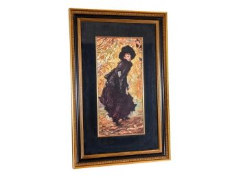 Ethan Allen Home Collection Nicely Framed Print Of A Standing Woman Amongst Fall Foliage
