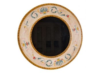 Round Hand Painted Wood Wall Mirror