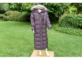 L.L. Bean Goose Down Quilted Coat With Faux Fur Hood (Size Large)